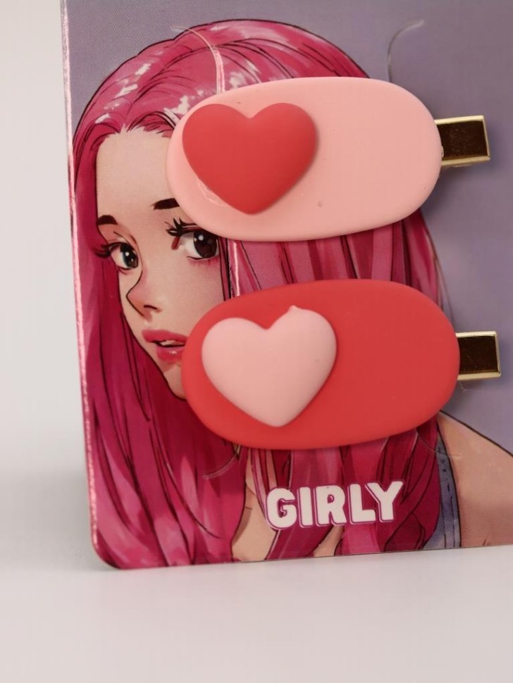 Набор заколок для волос GIRLY 2 шт. "Мягкие сердечки", розовый
