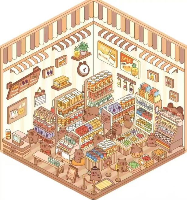 Наклейки+пинцет для творчества румбокс "Капибара магазин", коричневые (16*20 см) 