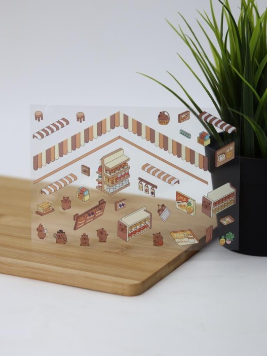 Наклейки+пинцет для творчества румбокс "Капибара магазин", коричневые (16*20 см) 