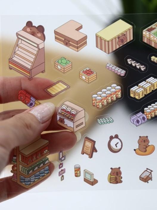 Наклейки+пинцет для творчества румбокс "Капибара магазин", коричневые (16*20 см) 