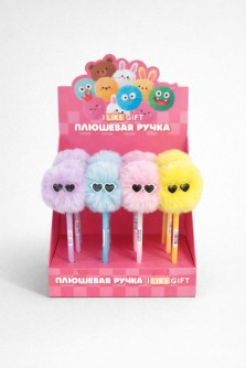 Ручка шариковая с помпоном "Солнцезащитные очки" микс, шоубокс iLikeGift 16 шт.