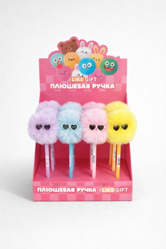 Ручка шариковая с помпоном "Солнцезащитные очки" микс, шоубокс iLikeGift 16 шт. 