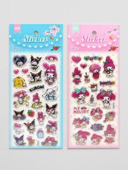 Пузырчатые наклейки с горячим золотом "Hello Kitty и друзья" (10*24 см), mix