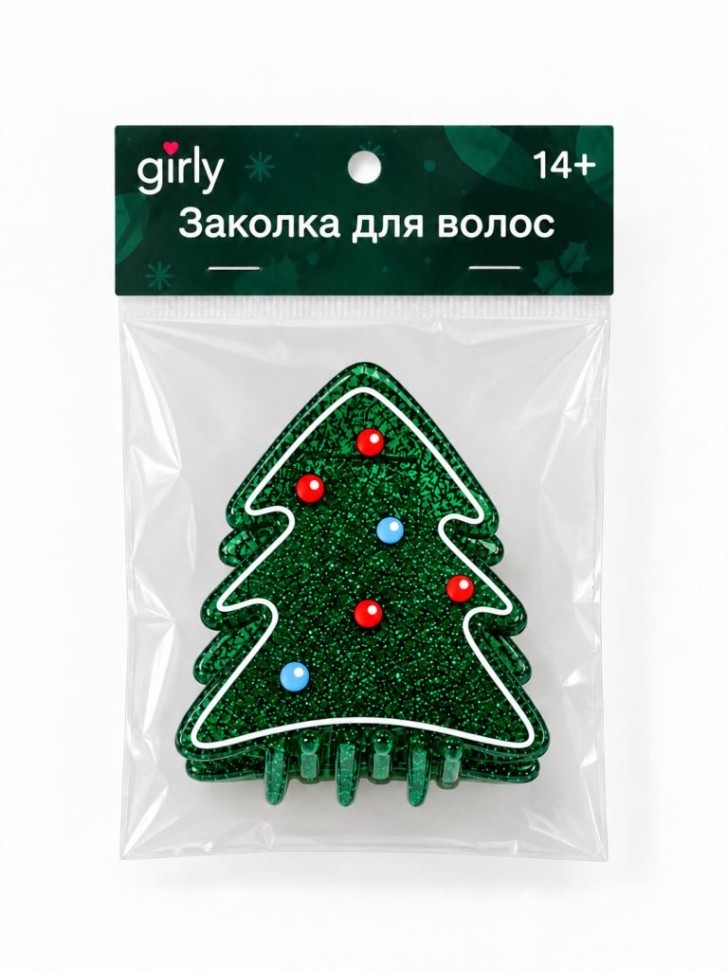 Заколка-краб для волос GIRLY "Ёлочка", зелёная