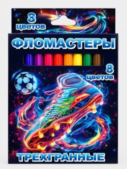 Фломастеры "Футбол", 8 цв, треугольные