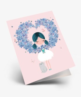 Набор двойных мини открыток 10 шт. "Девочка и кот", 6.5*8см