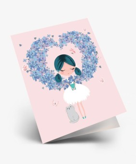 Набор двойных мини открыток 10 шт. "Девочка и кот", 6.5*8см