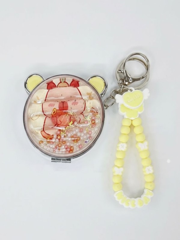 Раскладное зеркало-шейкер с брелоком "Capybara ears", жёлтое (7*7 см) 