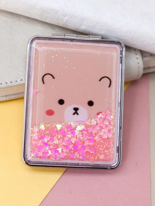 Зеркало-шейкер раскладное &quot;Animal bear&quot;, pink (8*6 см) 