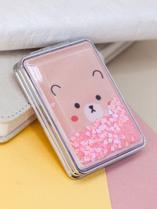 Зеркало-шейкер раскладное &quot;Animal bear&quot;, pink (8*6 см) 