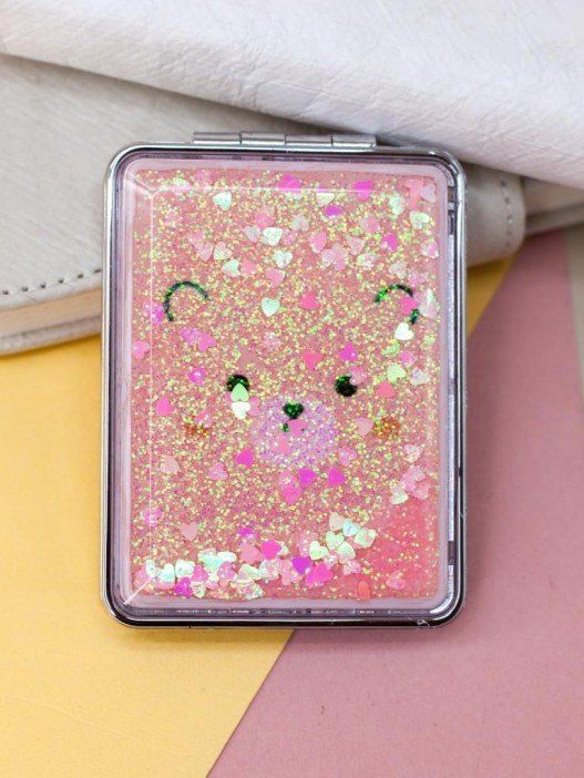 Зеркало-шейкер раскладное &quot;Animal bear&quot;, pink (8*6 см) 