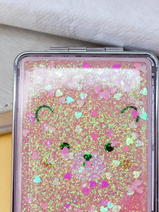 Зеркало-шейкер раскладное &quot;Animal bear&quot;, pink (8*6 см) 