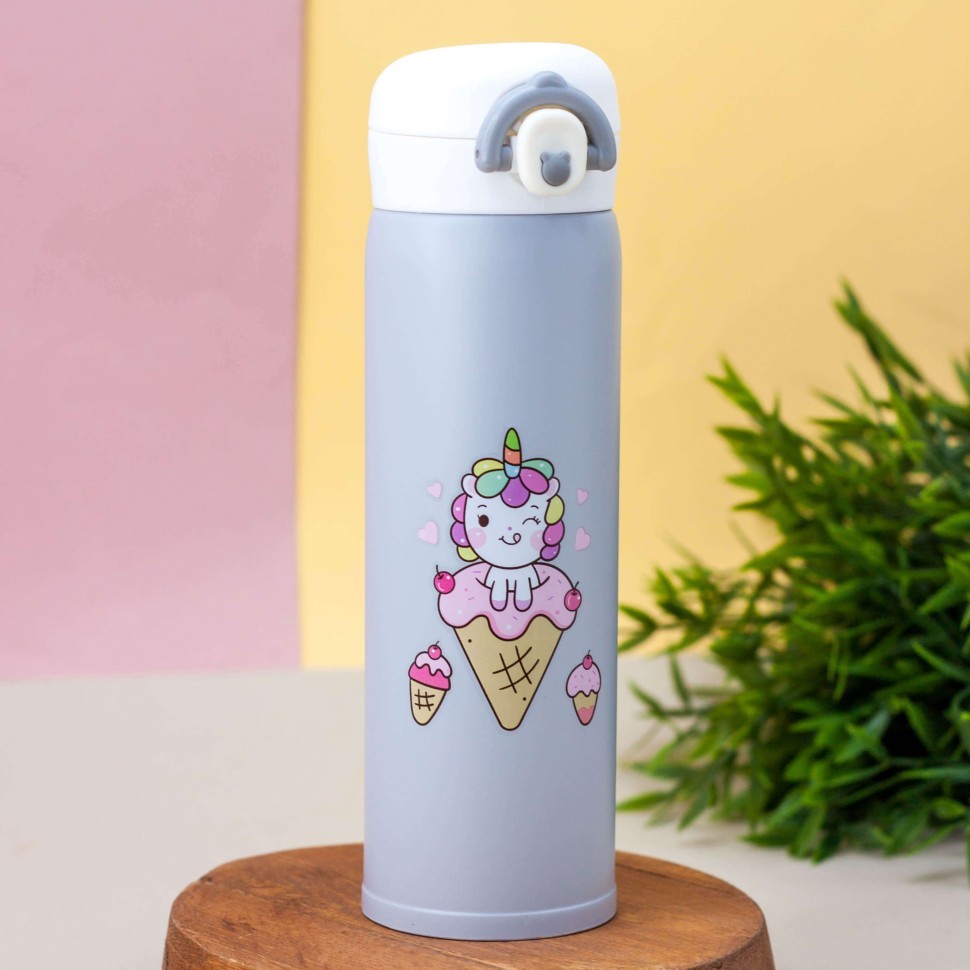 Термос "Little girl unicorn", gray (500 ml)