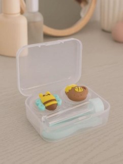 Контейнер для линз "Duble bees-honey", green