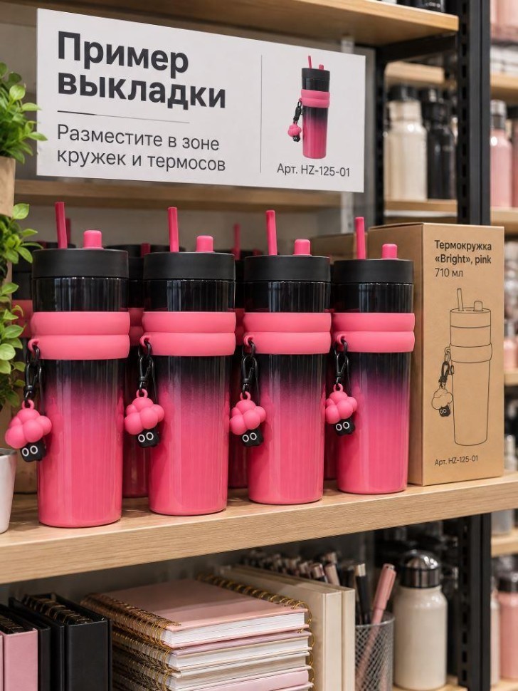Термокружка "Яркая", розовая (710мл)