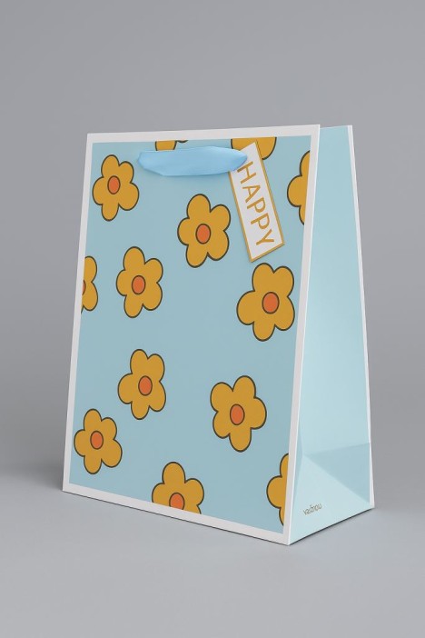 Пакет подарочный «Happy flowers», blue (26*32*12.5) 