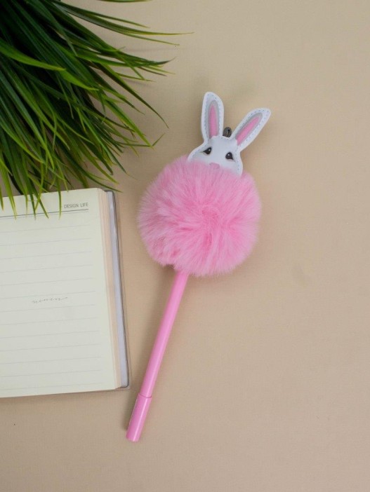 Ручка с помпоном "Пушистый заяц", светло-розовая 