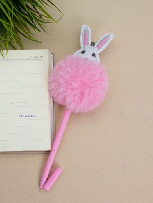 Ручка с помпоном "Пушистый заяц", светло-розовая 