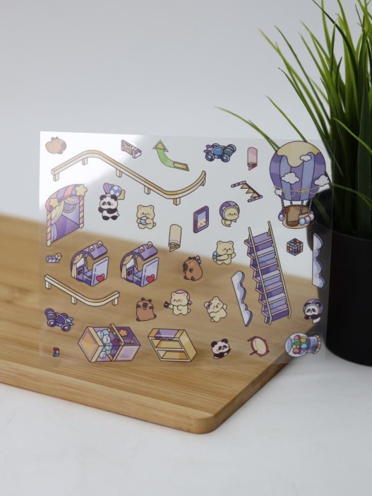 Наклейки+пинцет для творчества румбокс "Атракционы", фиолетовые (16*20 см) 