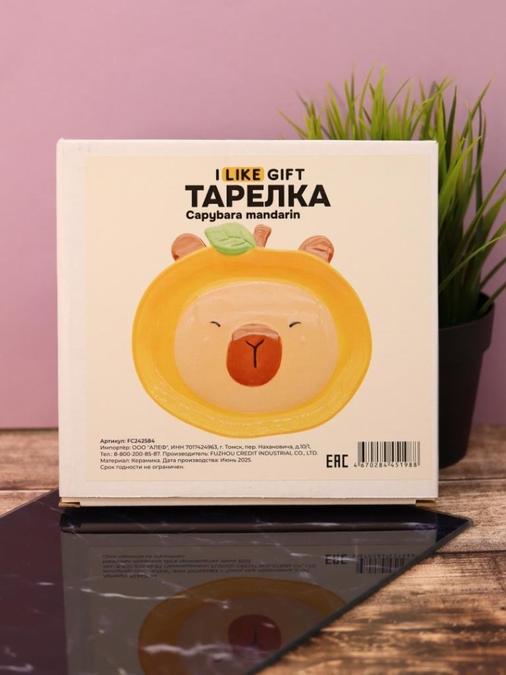 Тарелка керамическая "Капибара мандариновая", 17,9х16,6х2 см