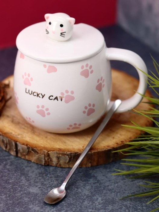 Кружка керамическая «Счастливая кошачья лапка», розовая (440 мл) 