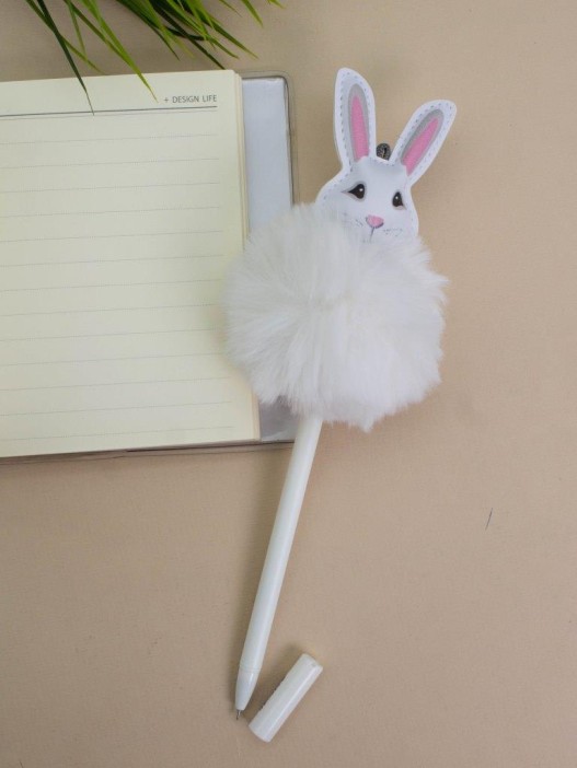 Ручка гелевая с помпоном &quot;Fluffy hare&quot;, white 