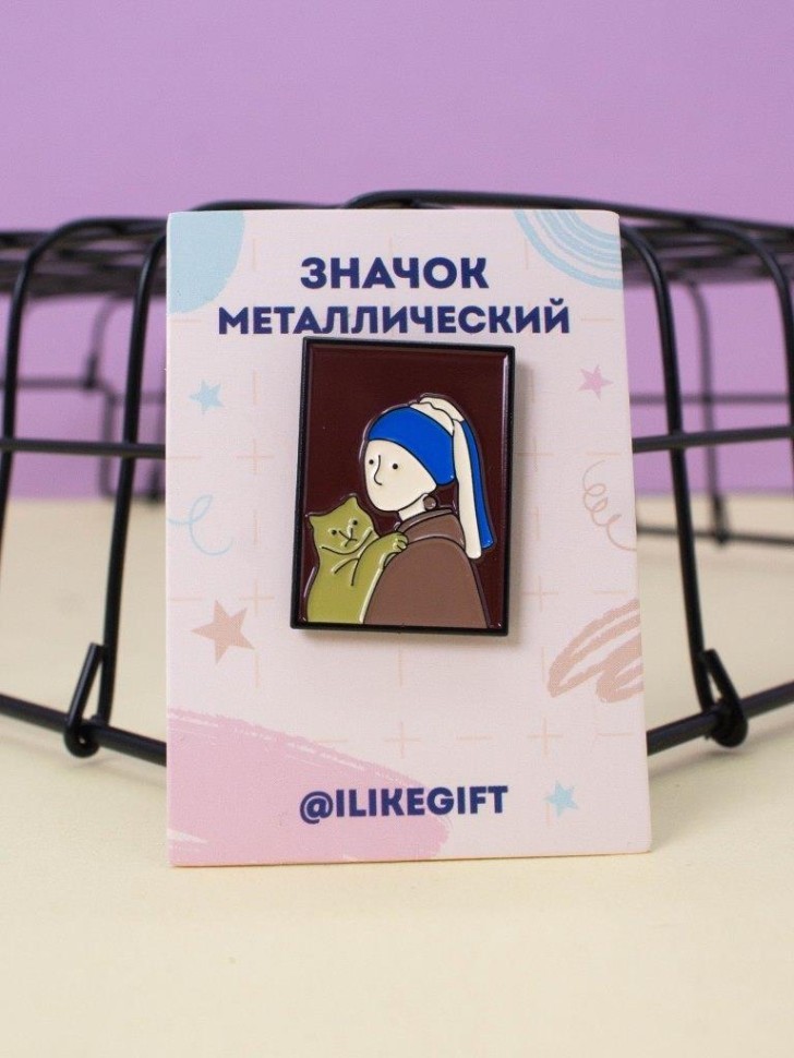 Значок металлический iLikeGift "Девушка с оранжевым котом"