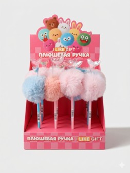 Ручка шариковая с помпоном "Хвост русалки" микс, шоубокс iLikeGift 16 шт.