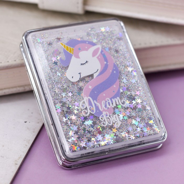 Зеркало-шейкер раскладное "Sparkles unicorn", white (8*6 см) 