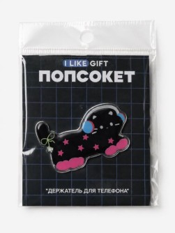 Попсокет-подставка iLikeGift "Котёнок в наушниках", чёрный, 6,5 см