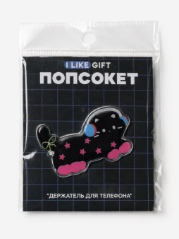 Попсокет-подставка iLikeGift "Котёнок в наушниках", чёрный, 6,5 см