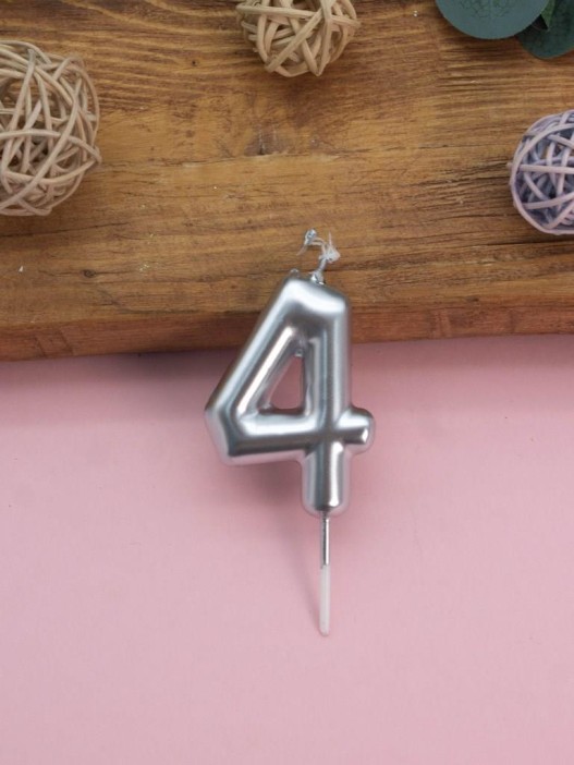 Свеча для торта &quot;Silver glow&quot; цифра 4, (6 см) 