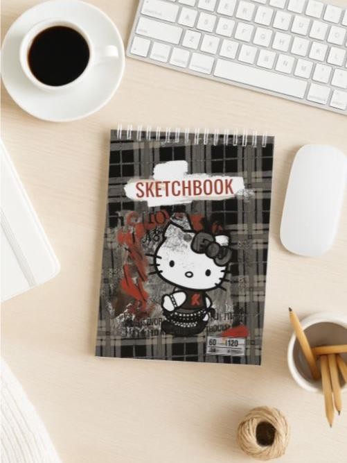 Скетчбук А5 &quot;Hello Kitty. Серая клетка&quot;, 60 л, на гребне, плотность 120 г/м2 (201х147 мм) 