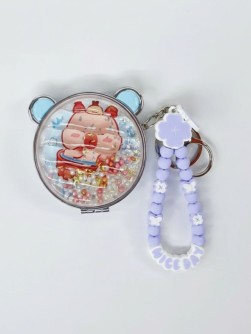 Раскладное зеркало-шейкер с брелоком "Capybara ears", фиолетовое (7*7 см)