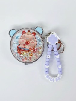 Раскладное зеркало-шейкер с брелоком "Capybara ears", фиолетовое (7*7 см)