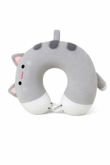 Мягкая игрушка-подушка для шеи "Полосатый кот", серая (30*30*10см)