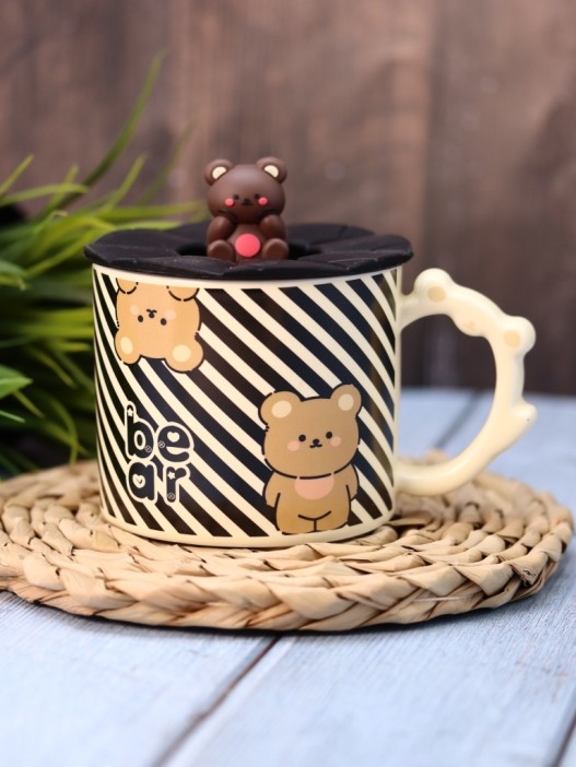 Кружка керамическая «Милый медвежонок», черная (360 мл) 