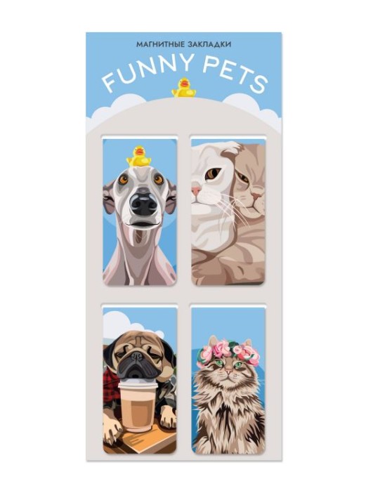 Набор магнитных закладок &quot;Funny Pets&quot;, 4 шт., 35х70 мм 