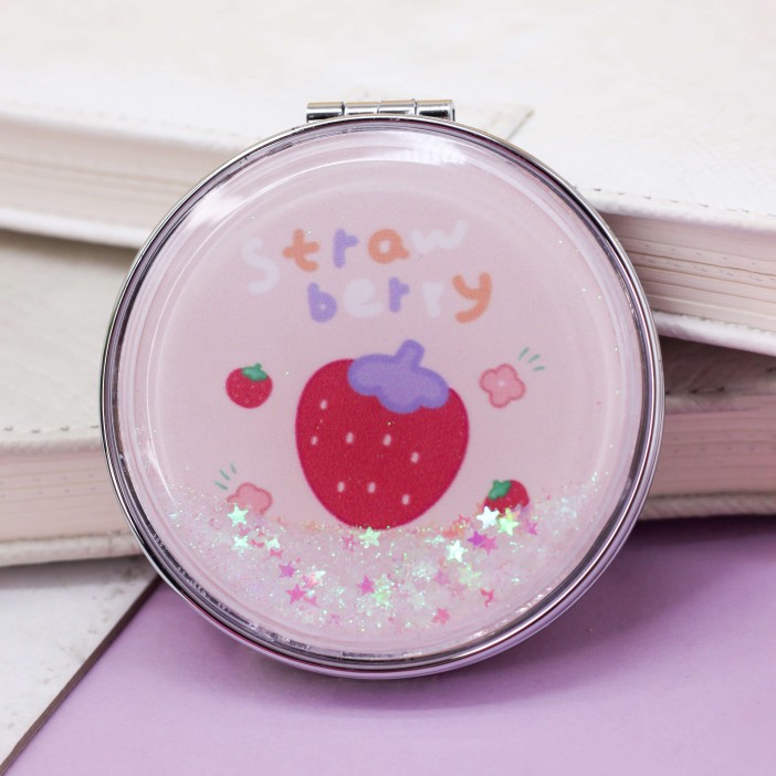 Зеркало-шейкер раскладное &quot;Fruity strawberry&quot;, pink (7*7 см) 