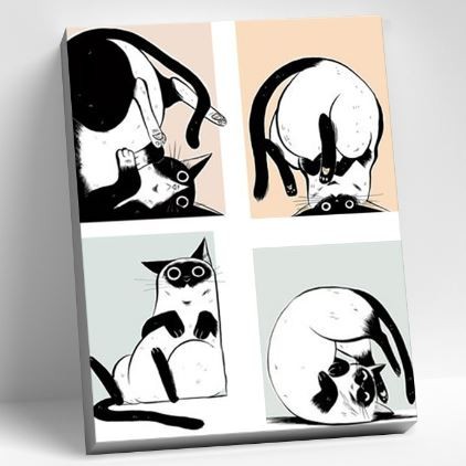 Картина по номерам 40х50 &quot;МЕМЧИКИ. НЕУКЛЮЖАЯ КОШКА&quot; (6 цветов) 