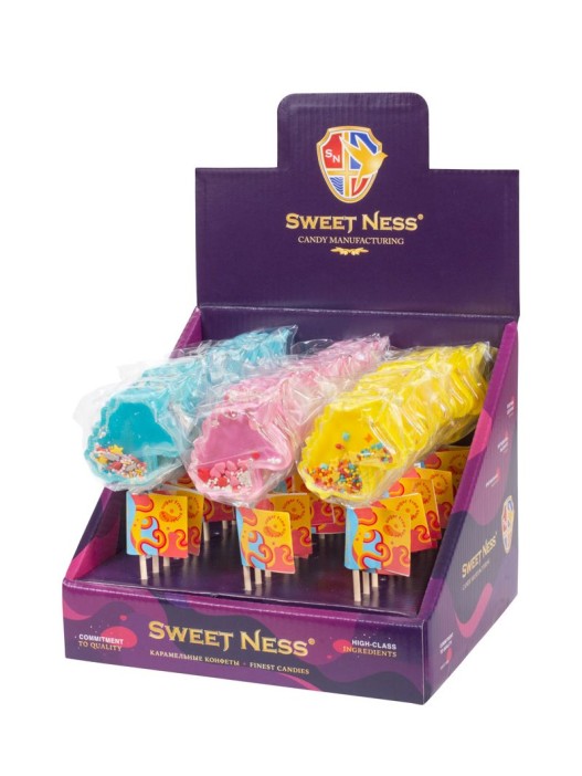 Карамель леденцовая изомальт &quot;Погремушка-Единорог&quot; ш/б 30шт х 30гр (кокос, баббл-гам, манго) 