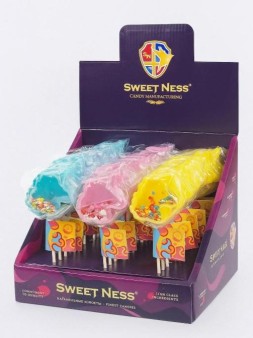 Карамель леденцовая изомальт "Погремушка-Единорог" ш/б 30шт х 30гр (кокос, баббл-гам, манг