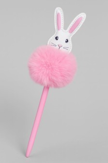 Ручка с помпоном "Пушистый заяц", ярко-розовая
