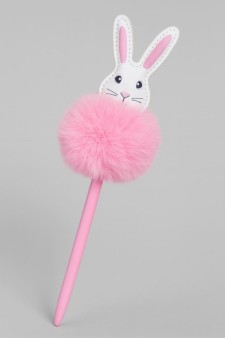 Ручка с помпоном "Пушистый заяц", ярко-розовая