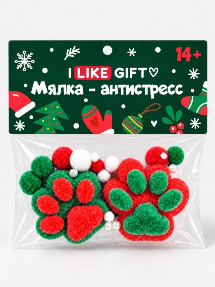 Мялка - антистресс набор 2 шт. iLikeGift "Новогодние лапки", микс