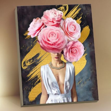 Картина по номерам с поталью 40х50 &quot;ДЕВУШКА С РОЗАМИ&quot; (25 цветов) 