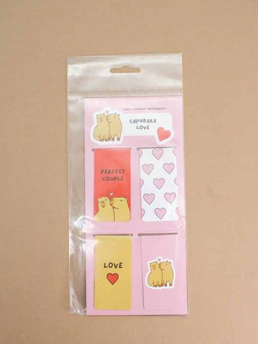 Набор магнитных закладок «Capybara love», 4 шт., 35х70 мм 
