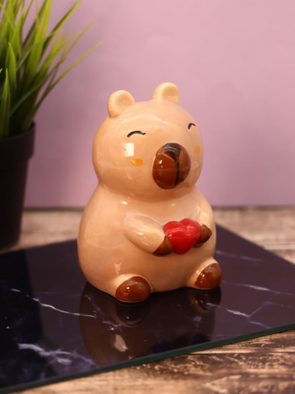 Копилка керамическая "Деньги капибары", коричневая (9,2х9,2х12,1 см)