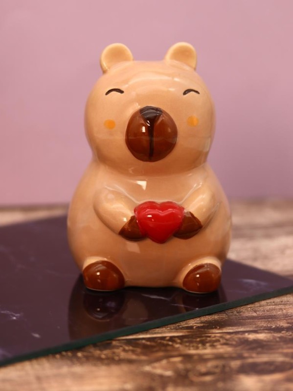 Копилка керамическая "Деньги капибары", коричневая (9,2х9,2х12,1 см)