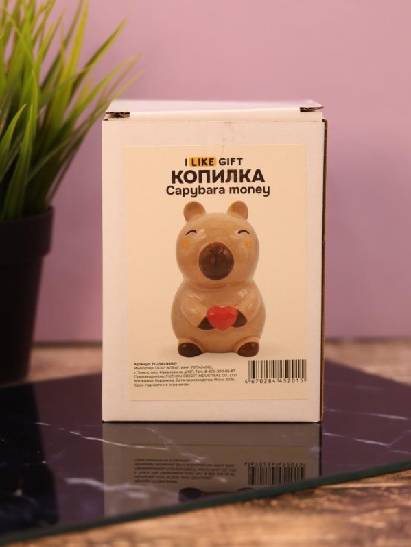 Копилка керамическая "Деньги капибары", коричневая (9,2х9,2х12,1 см)